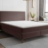 Cama Boxspring, Cama Continental | Ysmée Conjunto Completo Boxspring Com Cabeceira + Sommier + Colchao + Sobrecolchao 180 X 200 Cm Veludo Canelado Castanho - Nara De Ysmee