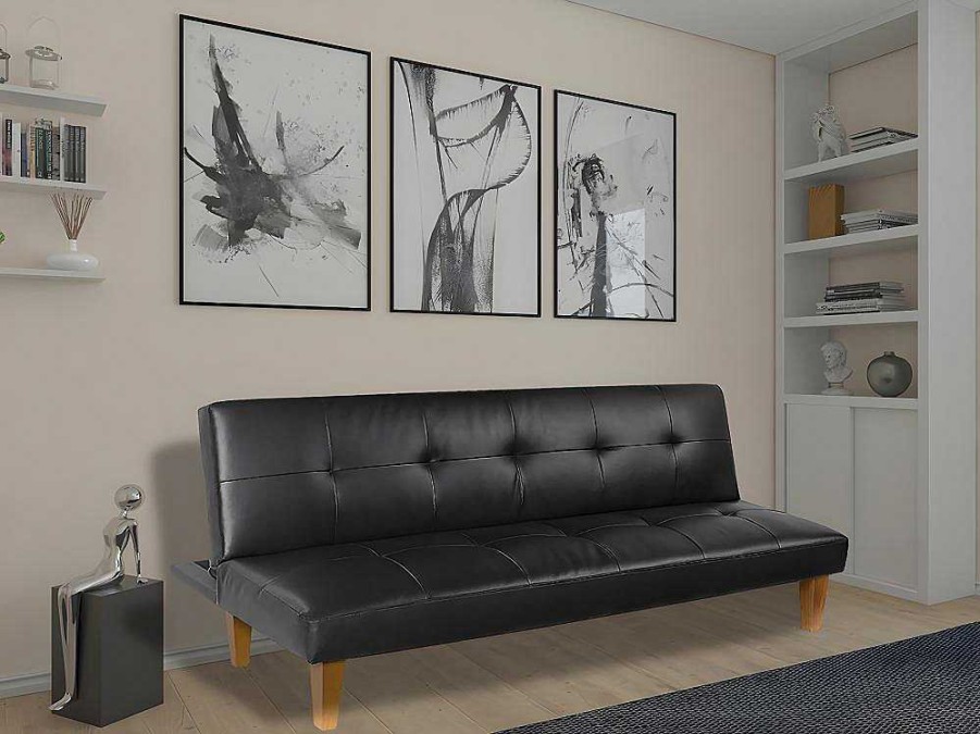 Sofa Em Pele Sintetica | Vente-unique Sofa-Cama Tristar (Preto)