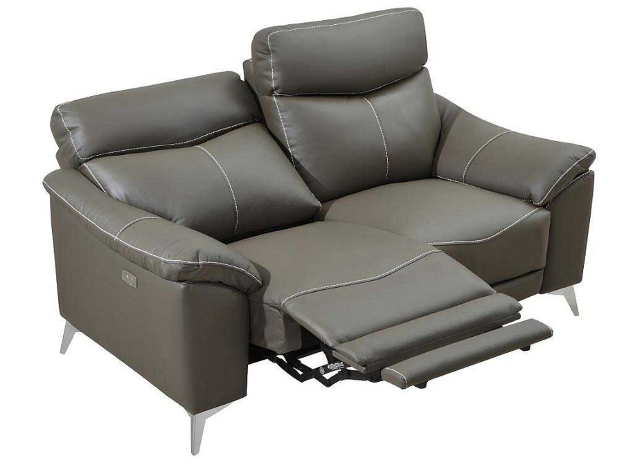 Sofa De Relaxamento Eletrico | Vente-unique Sofa De 2 Lugares Relax Eletrico Em Pele Taupe - Metronomya