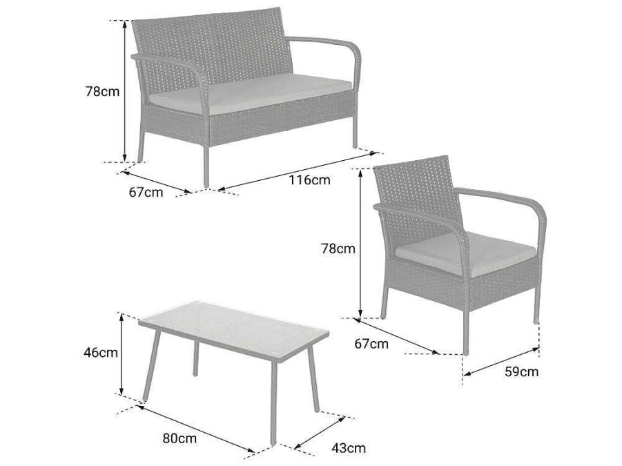 Conjunto Relax De Jardim | Happy Garden Lipari Mobiliario De Jardim Em Resina Tecida Castanha - 4 Lugares - Almofadas Creme