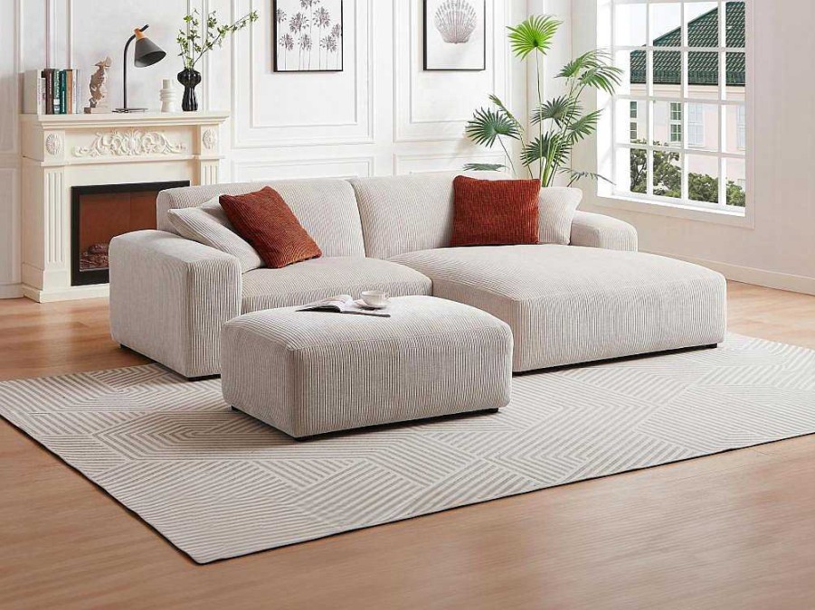 Sofa De 4 Lugares | Maison Céphy Sofa De Canto Direito Em Veludo Canelado Bege - Tirono