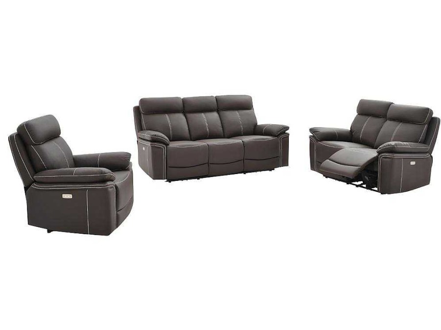 Conjunto Sofa E Poltrona | Vente-unique Sofa De 3+2+1 Lugares Relax Eletrico Em Pele Marrom - Isiris