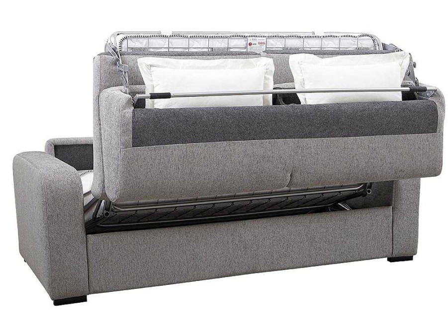 Sofa Cama De Abertura Rapida | Vente-unique Sofa De 3 Lugares Convertivel De Abertura Rapida Em Tecido Cor Cinza Bevis - Colchao De 18 Cm