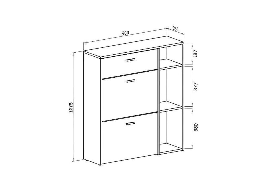 Sapateira | Skraut Home Movel Sapateiro Estrutura Cor Cemento, Branco Mate Nas 2 Portas Basculantes E Na Gaveta