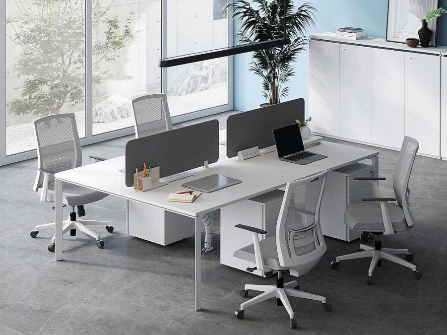 Mobiliario De Escritorio | Workēa Mesa De Escritorio 4 Pessoas Branco C140 Cm, Com Separador - Downtown