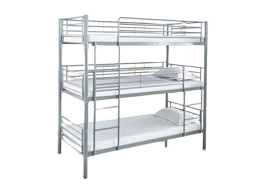 Cama De Adulto | Saldosystocks Beliche Triplo Com Estrutura Metalica Cinza, 215X200X97Cm