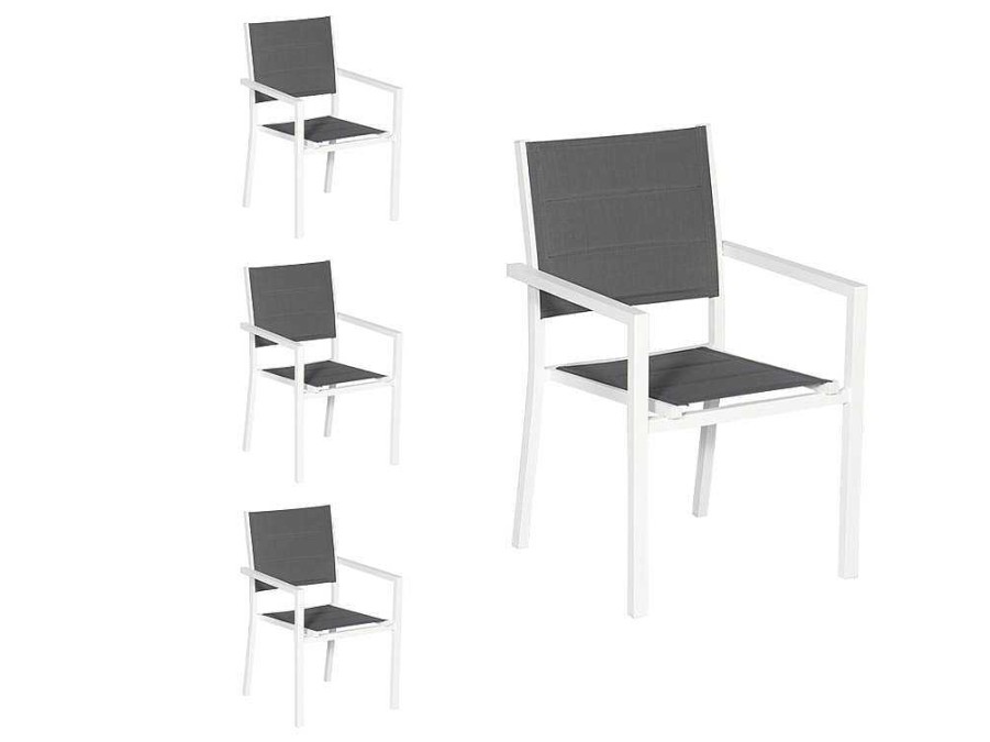 Conjunto Mesa E Cadeiras De Jardim | Happy Garden Conjunto De 4 Cadeiras Estofadas Em Aluminio Branco - Textileno Cinzento