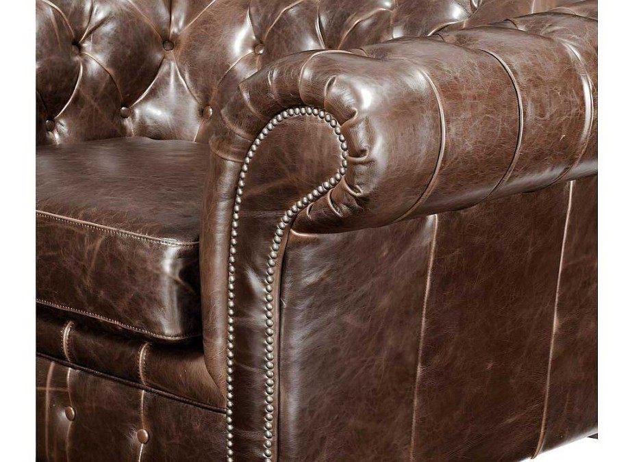 Conjunto Sofa E Poltrona | Vente-unique Sofa E Cadeirao Em Couro Envelhecido Estilo Chesterfield 100% - Clotaire