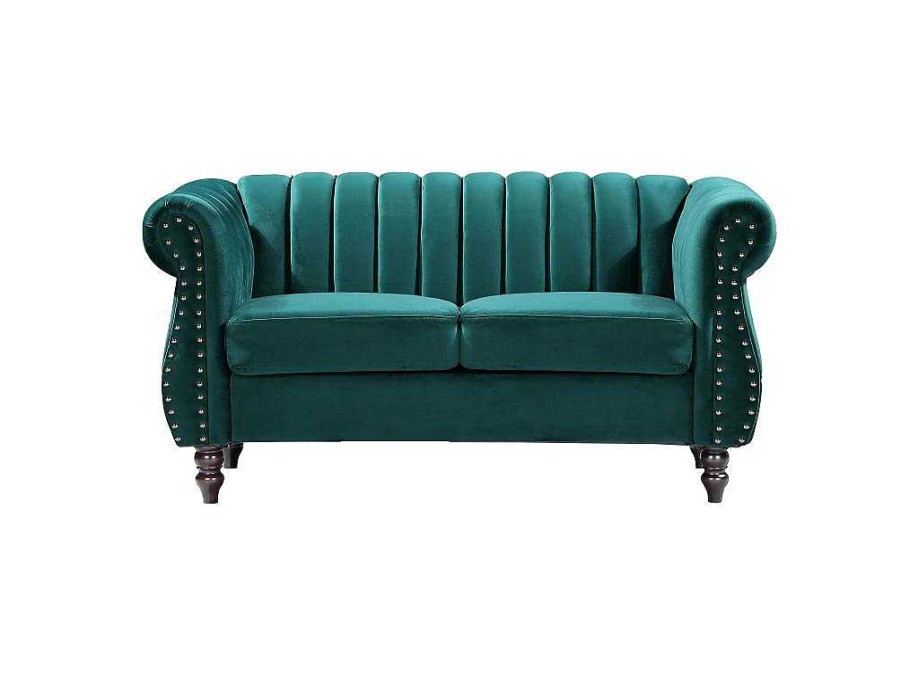 Sofa De 2 Lugares | Vente-unique Sofa Chesterfield 2 Lugares Veludo Verde Esmeralda - Trumbo