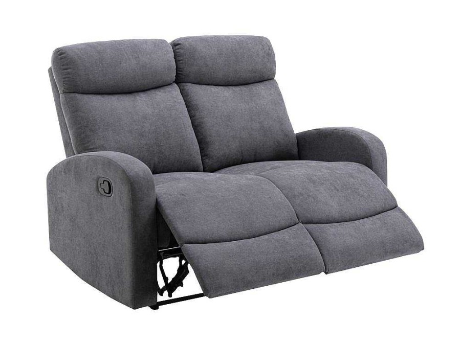 Sofa De Relaxamento Manual | Vente-unique Sofa De 2 Lugares Articulado Em Tecido Cinza - Evelyn