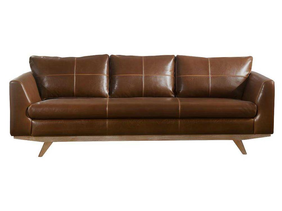 Sofa | Vente-unique Sofa De 3 Lugares Em Pele Envelhecida Castanho - Alegan