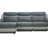 Sofa De Relaxamento Manual | Vente-unique Sofa De Canto Esquerdo Articulado Microfibra Antracite E Faixas Cinzento-Claro - Talca