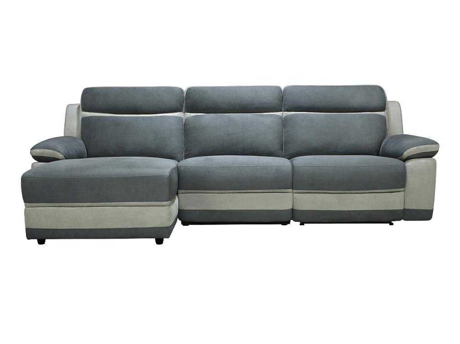 Sofa De Relaxamento Manual | Vente-unique Sofa De Canto Esquerdo Articulado Microfibra Antracite E Faixas Cinzento-Claro - Talca