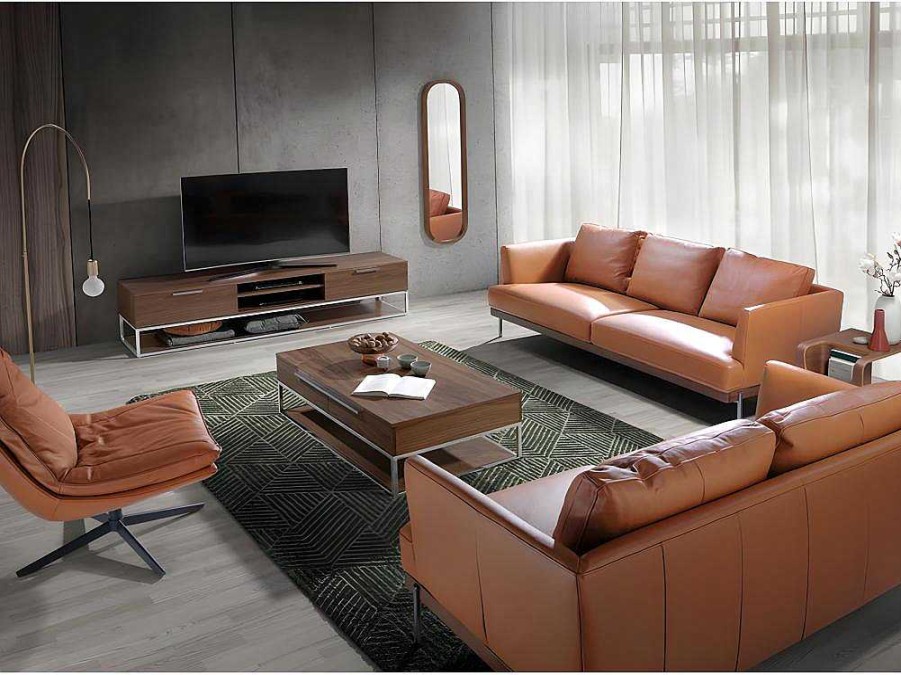 Promocoes Sofas & Poltronas | Angel Cerda Sofa De 3 Lugares Em Couro E Pernas De Aco 6171