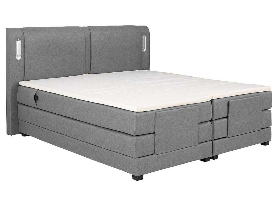 Cama Articulada | Palacio Conjunto Boxspring Cabeceira De Cama Com Leds + Sommier Articulado Eletrico + Colchao + Sobrecolchao 2 X 80 X 200 Cm Tecido Cinzento - Astemi Da Palacio