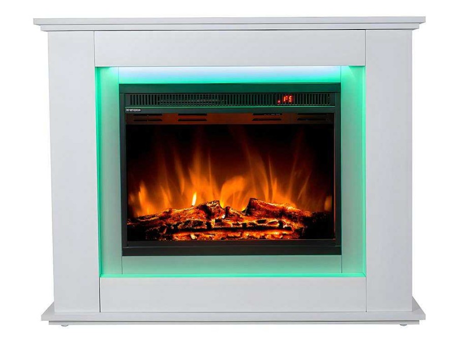 Lareira Eletrica | FLAMATECH Lareira Eletrica De Pe Nevado - Com Cobertura - Leds - C100 X L27,5 X A82,5 Cm - Branco