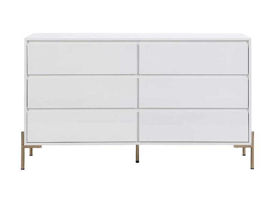 Comoda | PASCAL MORABITO Comoda 6 Gavetas, Mdf E Metal Lacado A Branco E Dourado - Korasa