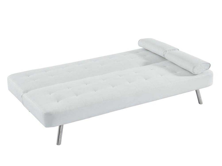 Sofa De 2 Ou 3 Lugares | Vente-unique Sofa Clic-Clac Em Pele Sintetica Branco - Michelle Ii