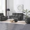 Sofa De Relaxamento Manual | Vente-unique Sofa De 3 Lugares Articulado Em Pele Cinzento - Vineta