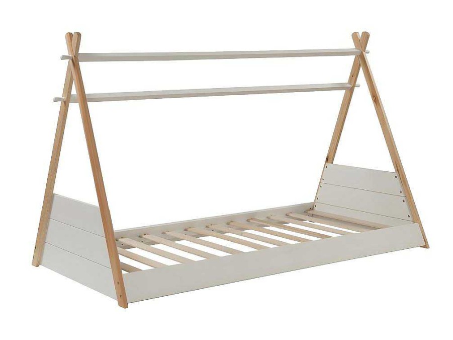 Cama De Crianca | Vente-unique Cama Tenda De 90X190 Cm Em Pinho Cor Branco E Natural - Sioux