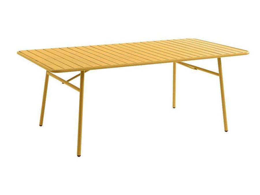 Conjunto Mesa E Cadeiras De Jardim | MYLIA Conjunto Sala De Jantar De Jardim Metal, Uma Mesa C160 Cm Com 2 Cadeiroes Empilhaveis E 4 Cadeiras Empilhaveis Amarelo Mostarda - Mirmande De Mylia