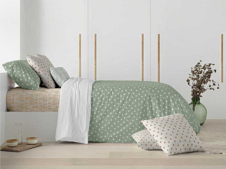 Roupa De Cama | Purline Housse De Couette 100% Coton 1 Piece Vert A Pois Blancs 260X240