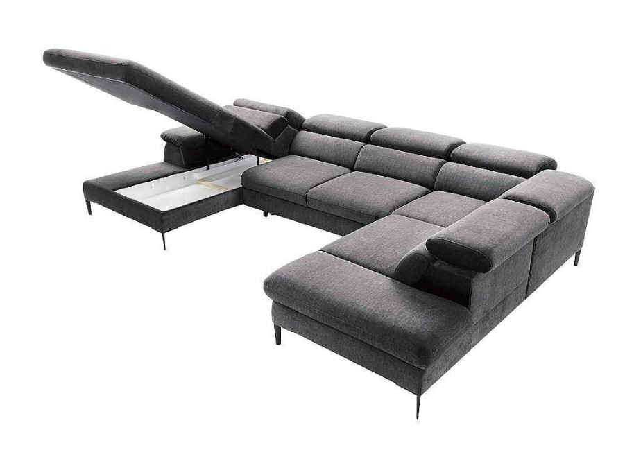 Promocoes Sofas & Poltronas | PASCAL MORABITO Grande Sofa De Canto Esquerdo Panoramico Convertivel Veludo Cinza-Antracite - Sepina De Pascal Morabito