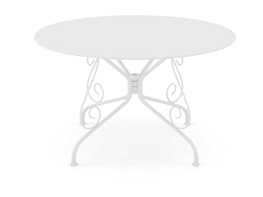 Conjunto Mesa E Cadeiras De Jardim | MYLIA Conjunto De Jantar De Jardim Metal Acabamento Ferro Forjado, Uma Mesa D120 Cm E 4 Cadeiroes Empilhaveis Branco - Guermantes De Mylia