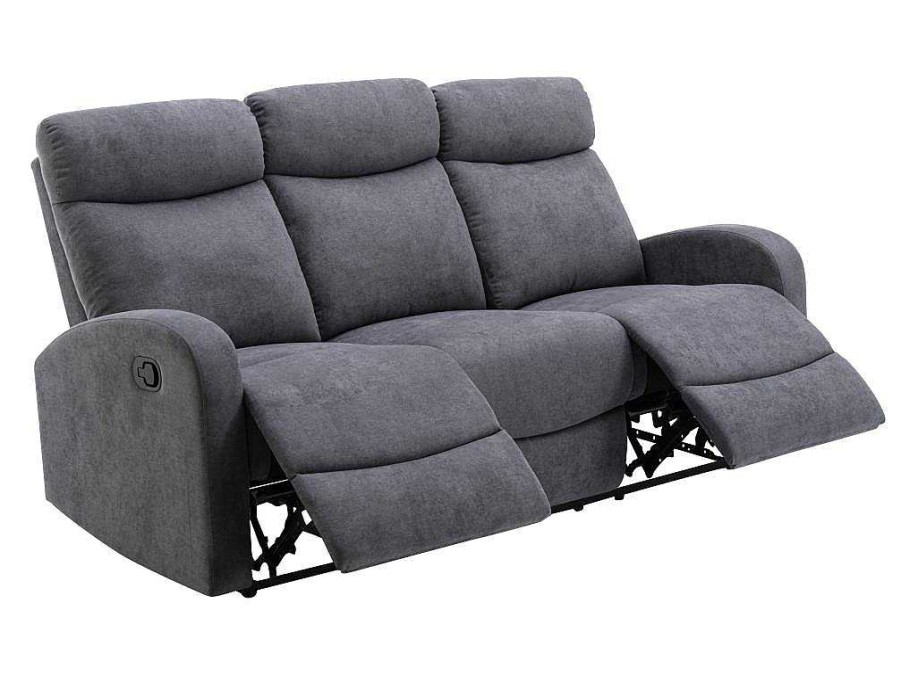 Sofa De Relaxamento Manual | Vente-unique Sofa De 3 Lugares Articulado Em Tecido Cinza - Evelyn