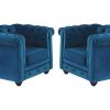 Poltrona Em Veludo | Vente-unique Conjunto De 2 Poltronas Chesterfield - Veludo Azul Esverdeado