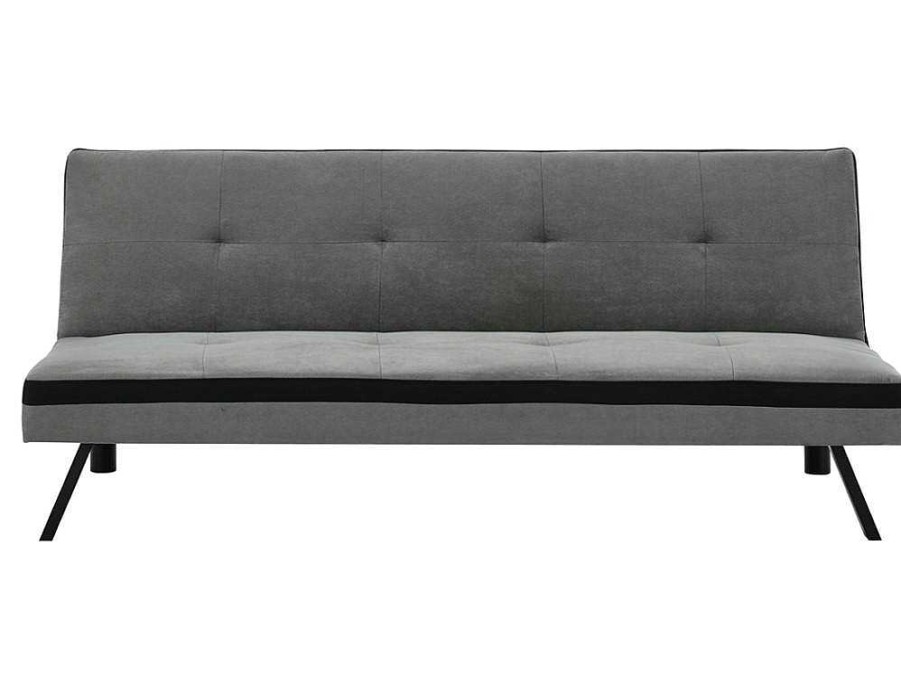 Sofa Cama Clic-Clac E Dobravel | Vente-unique Sofa Cama Clic Clac Em Tecido Cinzento E Faixa Em Preto - Skala