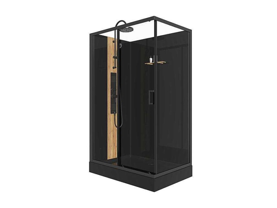 Cabine De Duche | Shower & Design Cabine De Duche De Hidromassagem Retangular Em Bambu, Instalacao Reversivel, Preto Fosco, C120 X L80 X A225 Cm - Vituna