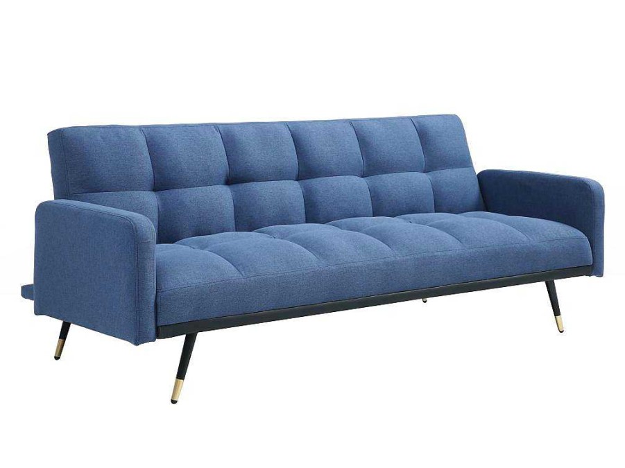 Sofa Cama Clic-Clac E Dobravel | Vente-unique Sofa De 3 Lugares Convertivel Em Tecido Azul - Rorema