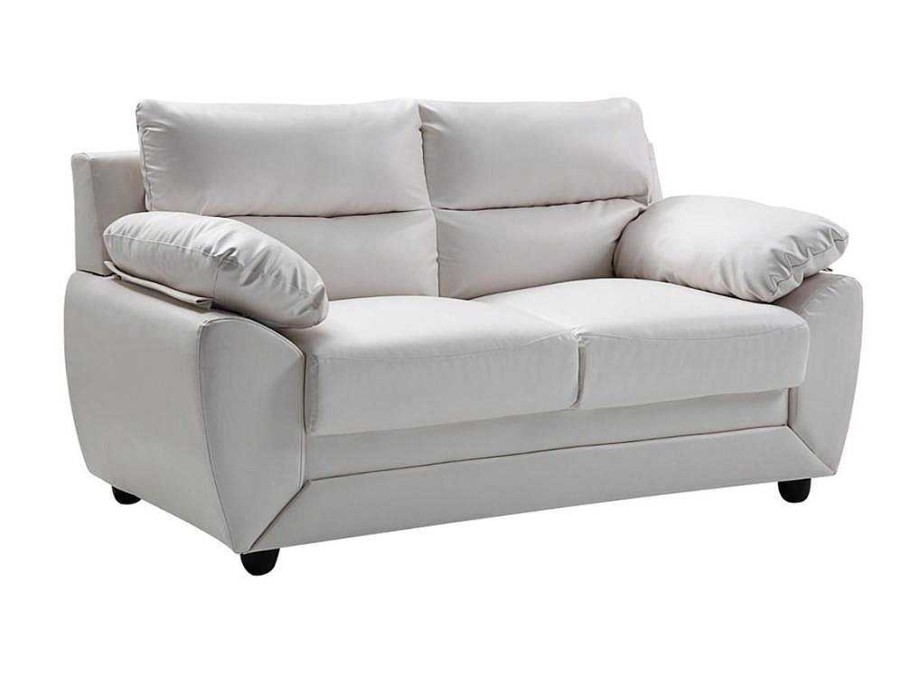 Sofa Em Pele Sintetica | Vente-unique Sofa De 2 Lugares Em Pele Sintetica Branco - Manoa