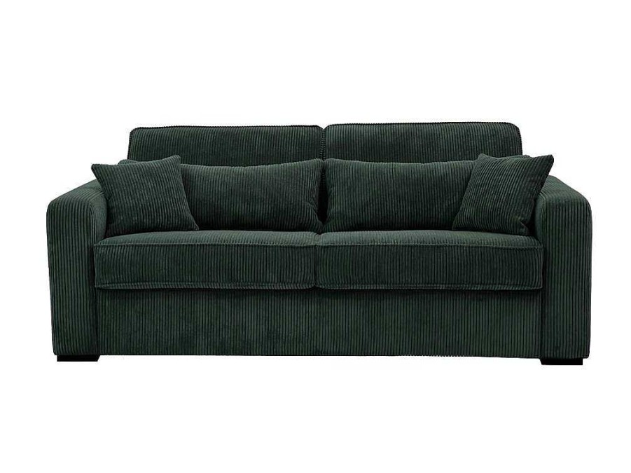 Sofa Cama De Abertura Rapida | Vente-unique Sofa De 4 Lugares Convertivel Abertura Rapida Veludo Canelado Verde, Cama De Ripas Largas, Colchao De 18 Cm - Mondovi