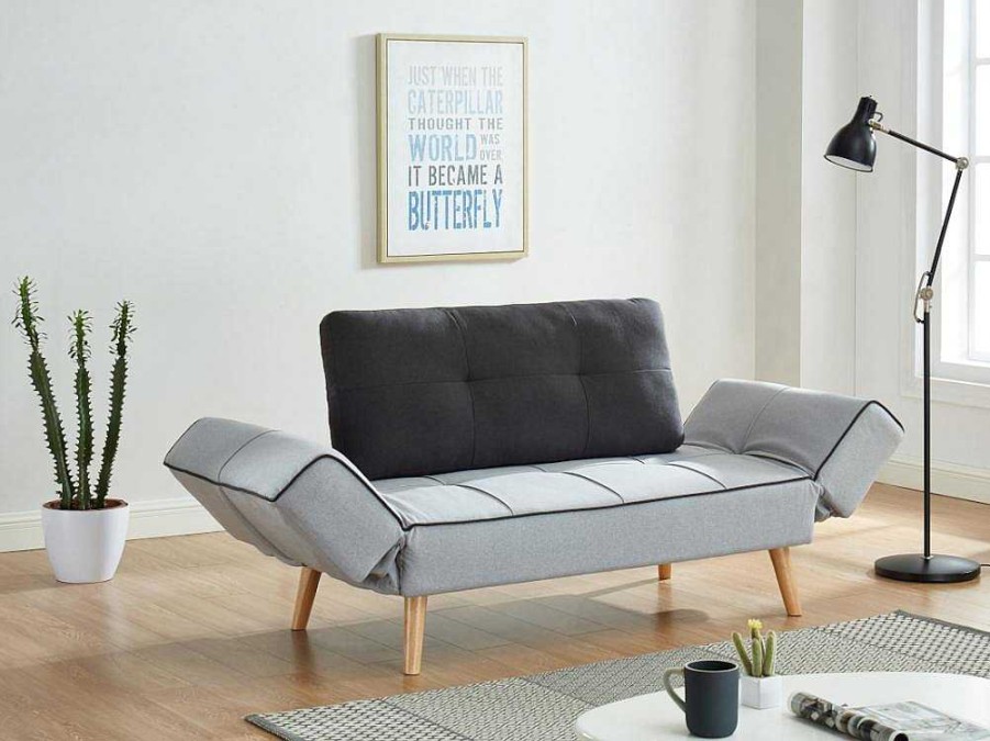 Sofa Cama Clic-Clac E Dobravel | Vente-unique Sofa Cama Clic Clac Em Tecido Cor Cinza Claro E Antracite - Ebaty Ii