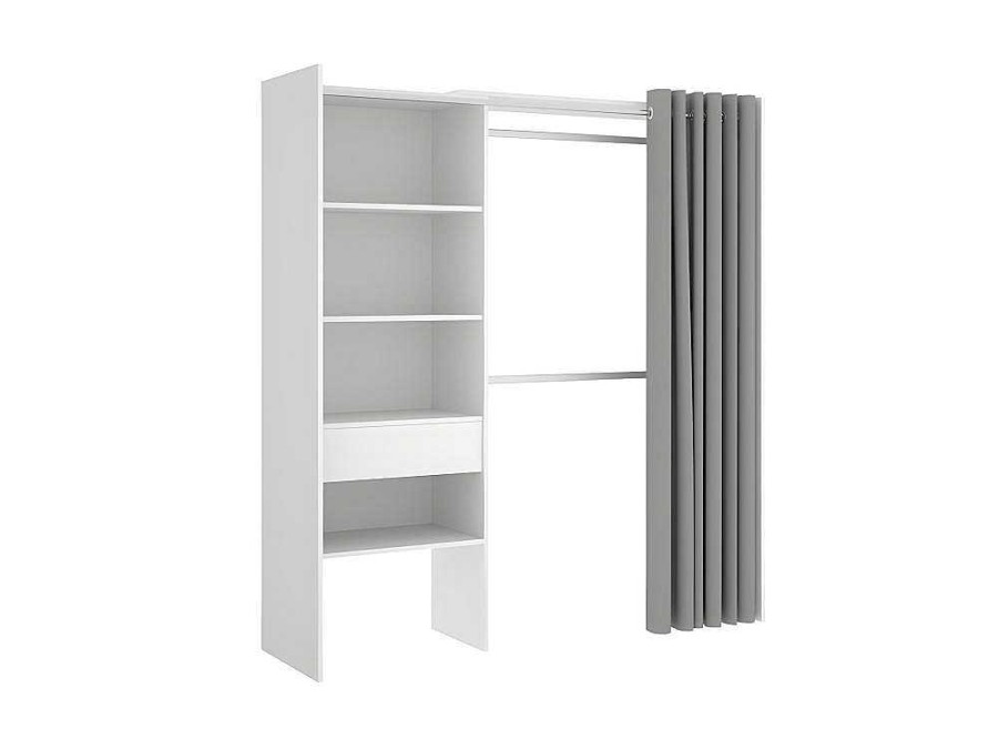 Armario E Roupeiro | Vente-unique Roupeiro Aberto Extensivel C.110/160 Cm Branco E Cinza - Laurent