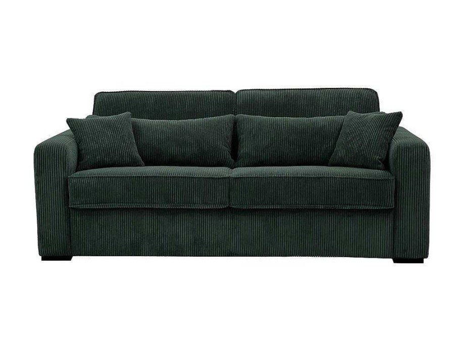 Sofa Cama De Abertura Rapida | Vente-unique Sofa De 3 Lugares Convertivel Abertura Rapida Veludo Canelado Verde, Cama De 140 Cm, Colchao De 18 Cm - Mondovi