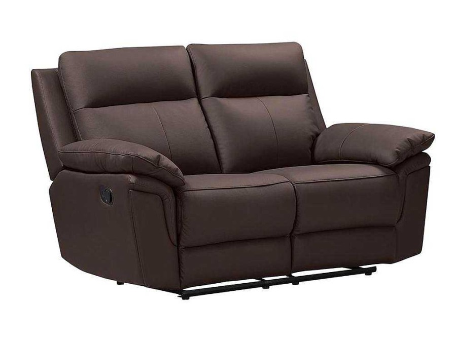 Sofa De Relaxamento Manual | Vente-unique Sofa De 2 Lugares Relax Em Pele De Bufalo Castanho - Pakita