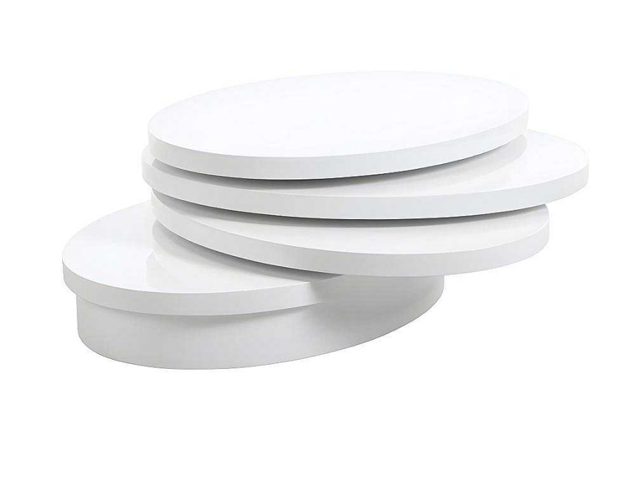 Mesa De Centro | Vente-unique Mesa De Centro Giratoria Oval - Mdf Lacado - Branco - Circus