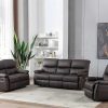 Sofa De Relaxamento Manual | Vente-unique Sofa De 3 Lugares Articulado Em Pele Sintetica Castanha - Canby