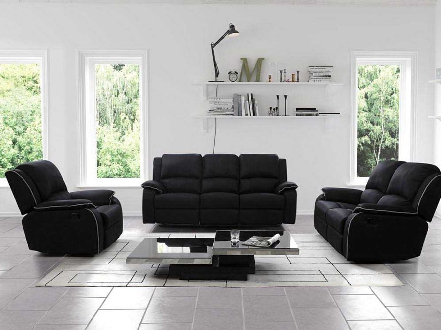 Conjunto Sofa E Poltrona | Vente-unique Sofa De 3+1 Lugares Relax Em Microfibra Cinzento - Hernani