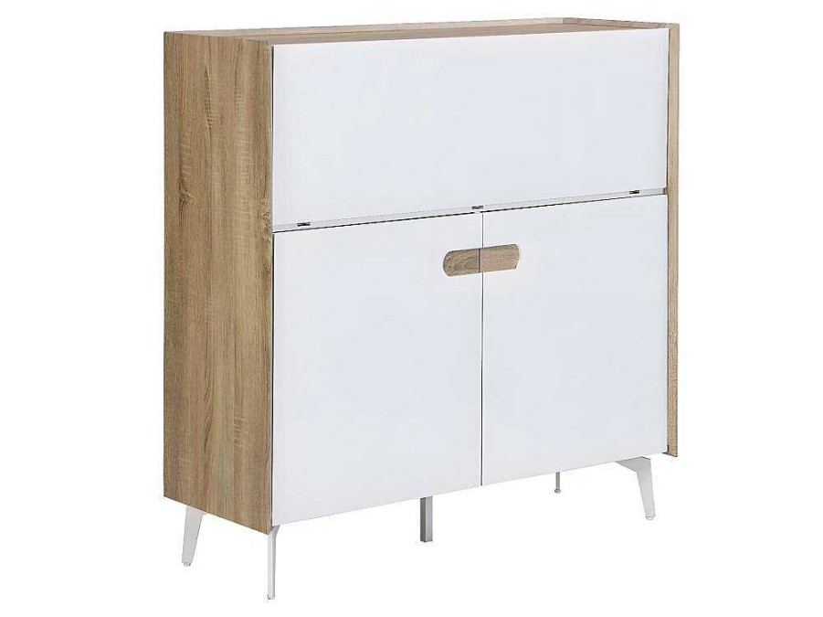 Secretaria | Vente-unique Secretaria Com 3 Portas Mdf E Metal Cor Natural E Branco - Derelis