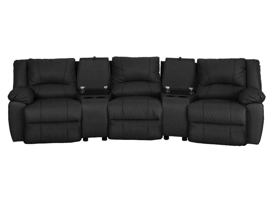 Sofa De Relaxamento Manual | Vente-unique Sofa De 3 Lugares Relax Em Pele Preto - Aroma