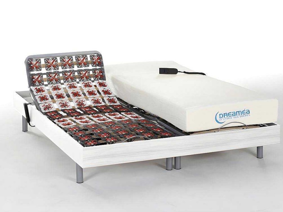 Cama Articulada | DREAMEA Cama Eletrica Articulada Terminais Colchao Memoria De Forma - Motores Okin - Branco - 2 X 70 X 190 Cm - Hesiode Iii Da Dreamea