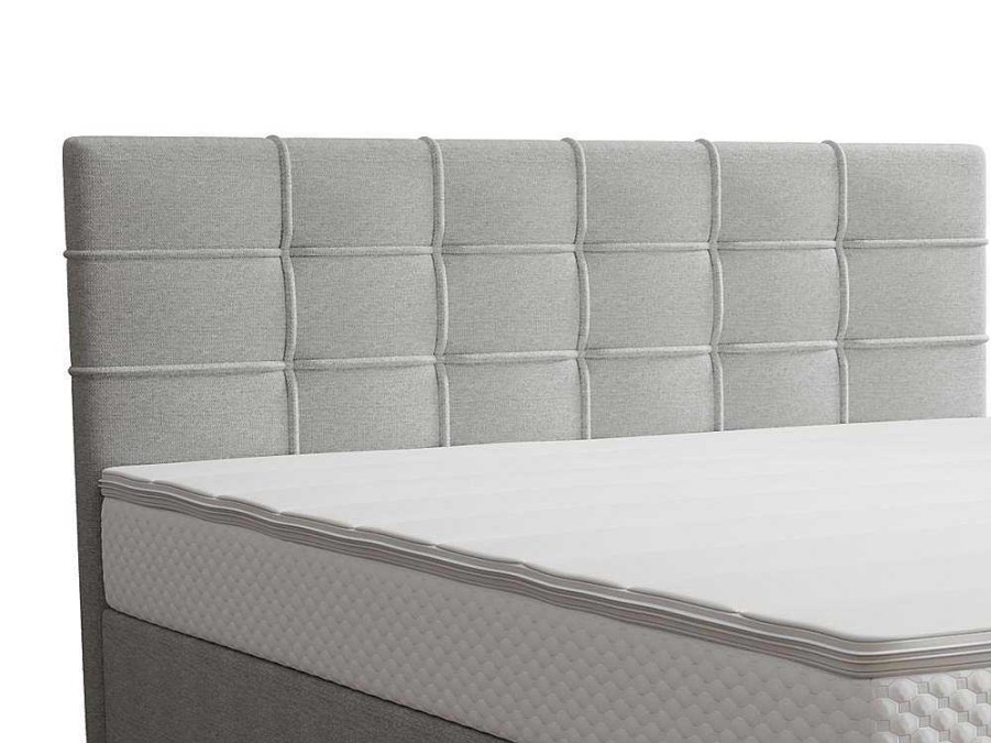 Cama Boxspring, Cama Continental | Ysmée Conjunto Completo Boxspring Com Cabeceira Estofada + Sommier + Colchao + Sobrecolchao 180 X 200 Cm Tecido Cinza-Claro - Inao De Ysmee