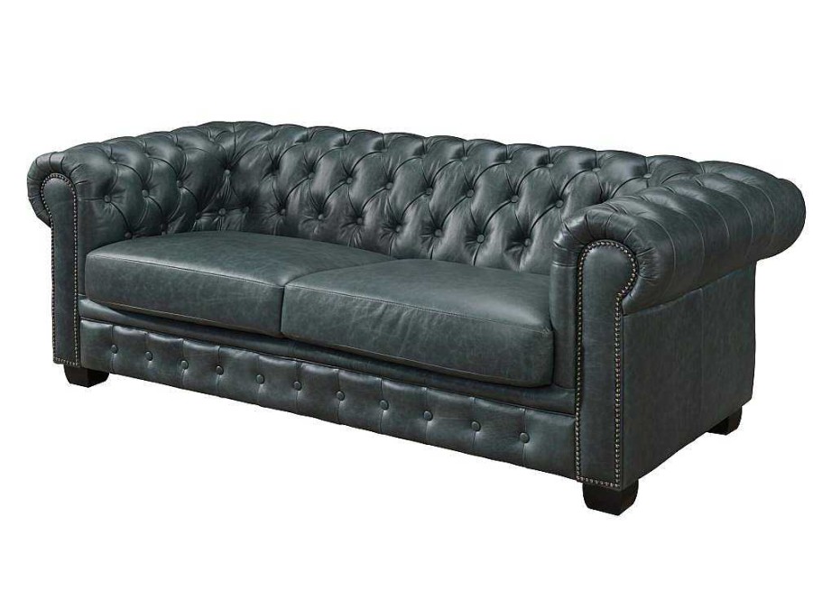 Conjunto De Sofa | LINEA SOFA Sofa Chesterfield 3+2 Lugares Brenton 100% Pele De Bufalo Superior Cor Verde-Acinzentado