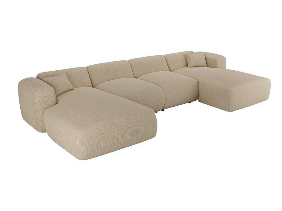 Sofa Panoramico | Maison Céphy Grande Sofa De Canto Panoramico Tecido Texturizado Bege - Pogni De Maison Cephy