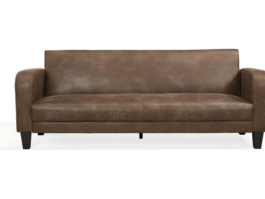 Sofa Cama Clic-Clac E Dobravel | Vente-unique Sofa Club De 3 Lugares Convertivel Em Cama Em Microfibra Imitacao Pele Envelhecida - Inicio