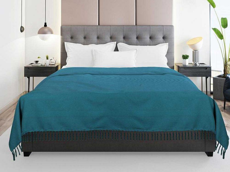 Roupa De Cama | OZAIA Colcha Com Franjas Em Algodao 230 X 250 Cm Azul - Segna